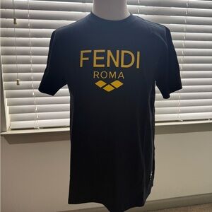 Fendi Black Short Sleeve T-Shirt with Yellow Logo